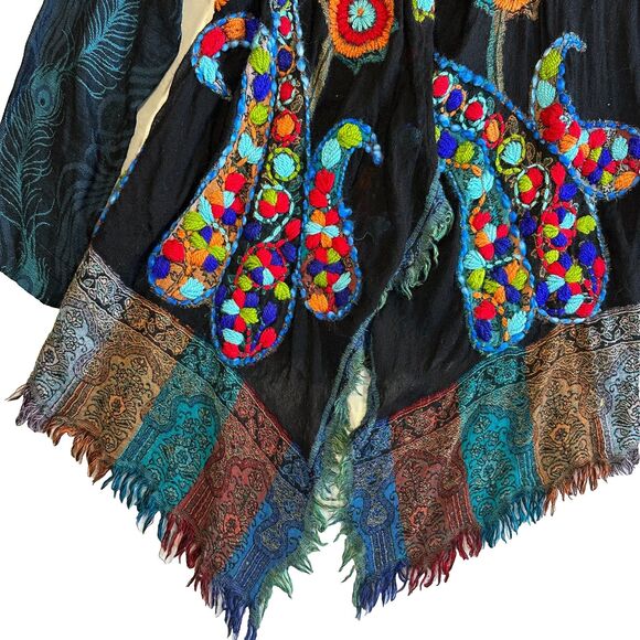 Soft Surroundings Embroidered Peacock Feather Kimono Cardigan Jacket Women's S - Picture 6 of 15